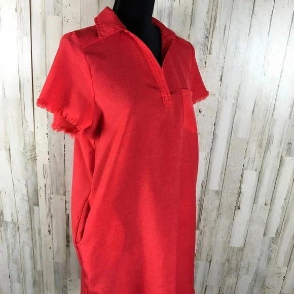 Umgee Red Shift Shirt Dress Pocket Tunic Top Short - Picture 2 of 5